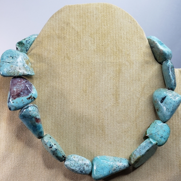 Chunky Turquoise and Sterling Silver Necklace - Picture 7 of 11